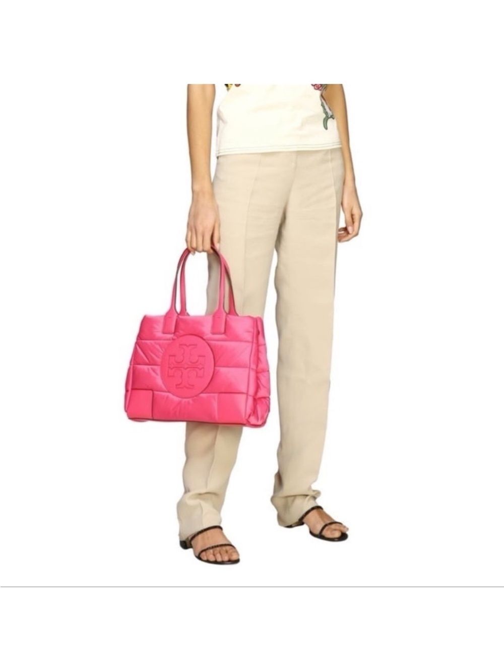 Tory Birch Ella Mini Puffer Tote in Hot Pink
